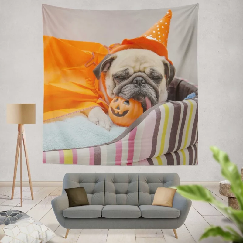 Pug Halloween Fun Furry Festivities Wall Hanging Tapestry