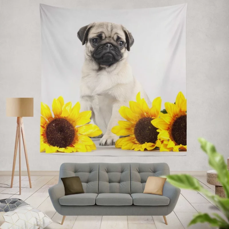 Pug Playful Charm Snowy Playtime Wall Hanging Tapestry