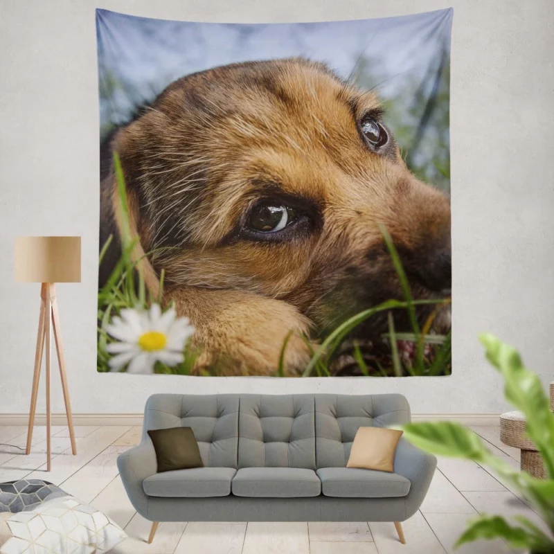 Puppy Innocent Gaze Canine Curiosity Wall Hanging Tapestry