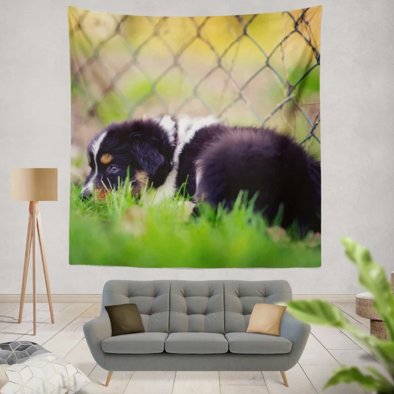 Puppy Playful Blur Fenced Delight Wall Hanging Tapestry