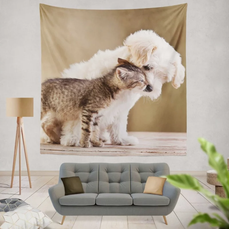 Puppy and Kitten Love Adorable Bond Wall Hanging Tapestry