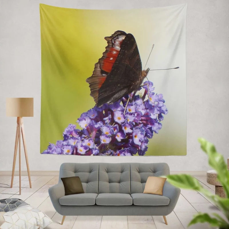 Purple Butterfly on Flower Delicate Beauty Wall Hanging Tapestry