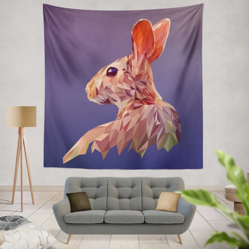 Rabbit Low Poly Facets Whimsical Art Wall Hanging Tapestry