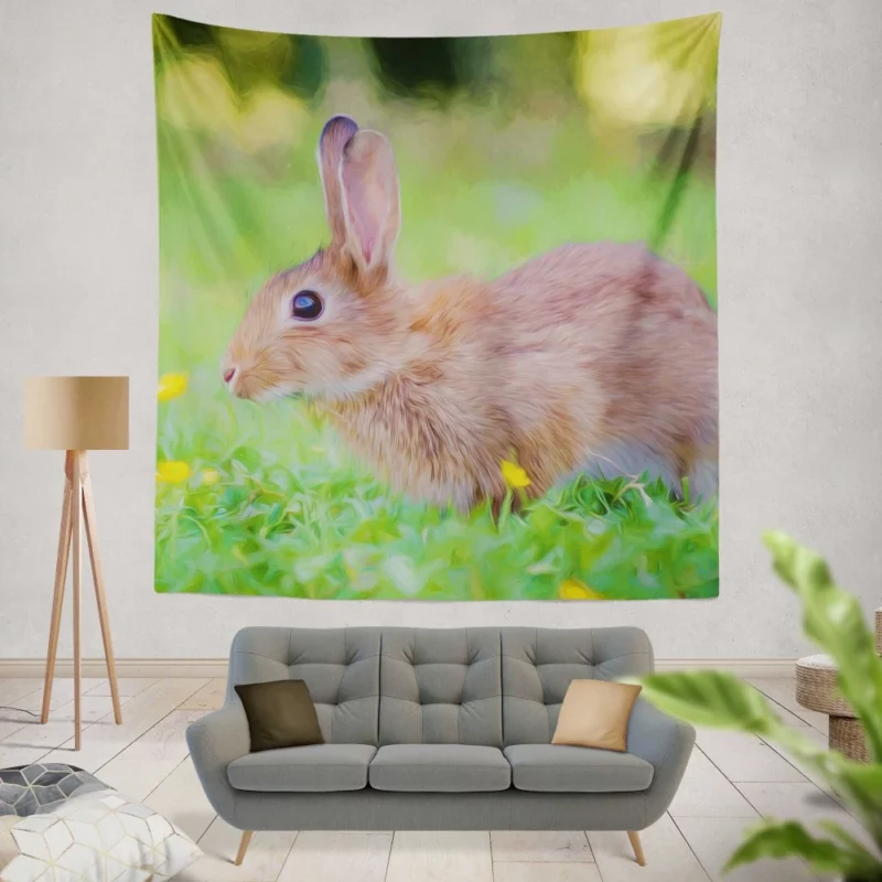 Rabbit in Artistic Oil Paint Filter Whimsical Charm Wall Hanging Tapestry