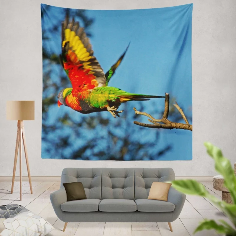 Rainbow Lorikeet Wholesome Flight Playful Parrot Wall Hanging Tapestry