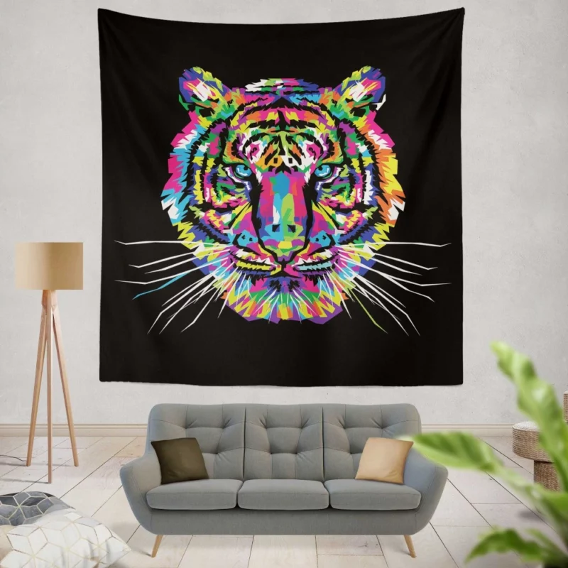 Rainbow Tiger Head Artistic Wonder Wall Hanging Tapestry