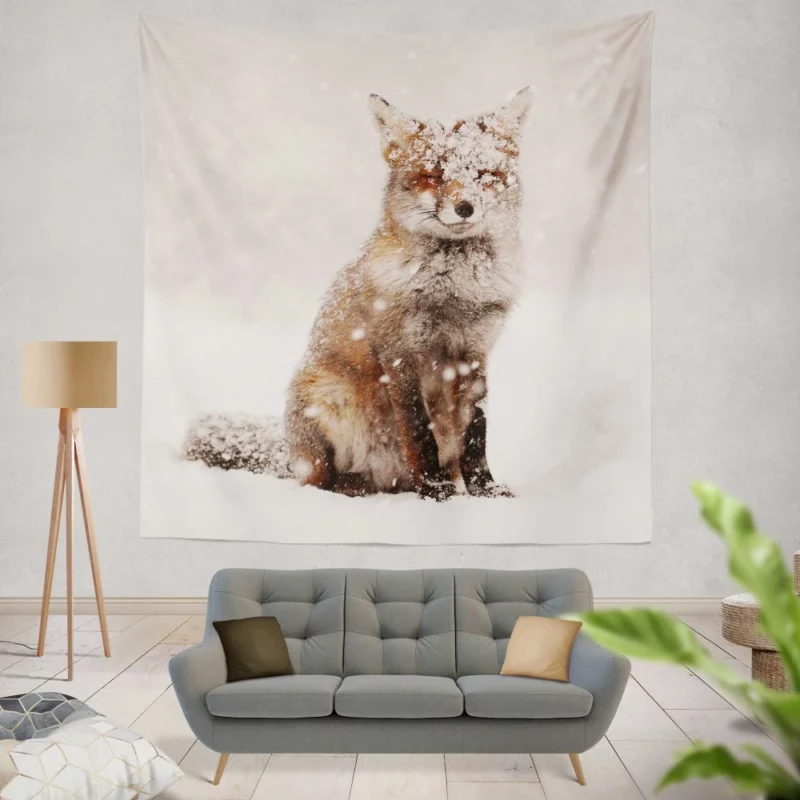 Red Fox Winter Adventure Snowfall Beauty Wall Hanging Tapestry