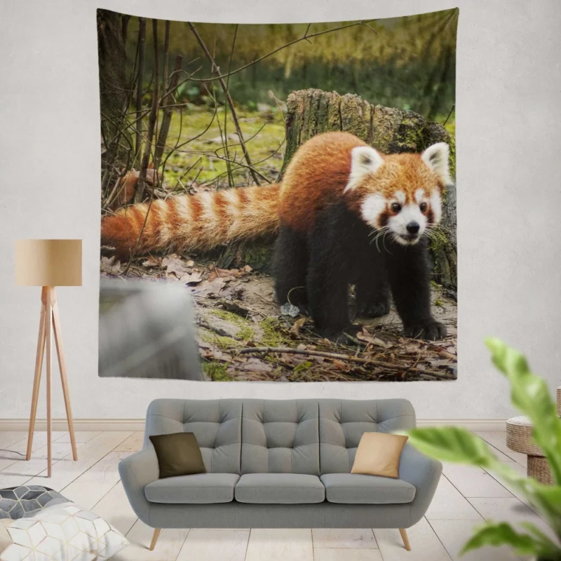 Red Panda on Stump Nature Serenity Wall Hanging Tapestry