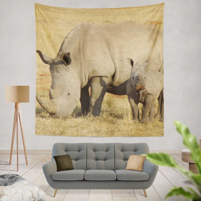 Rhino Tender Moment Maternal Love Wall Hanging Tapestry