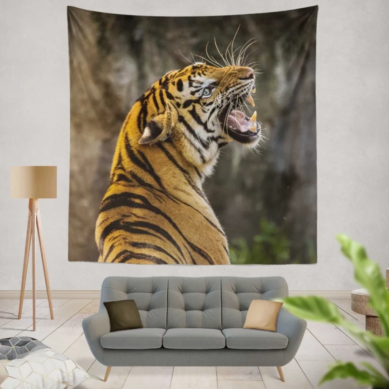 Roaring Tiger A Symphony of Strength Wall Hanging Tapestry