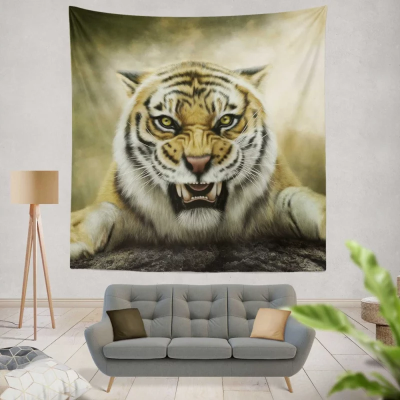 Roaring Tiger in Stunning Artwork Wall Hanging Tapestry