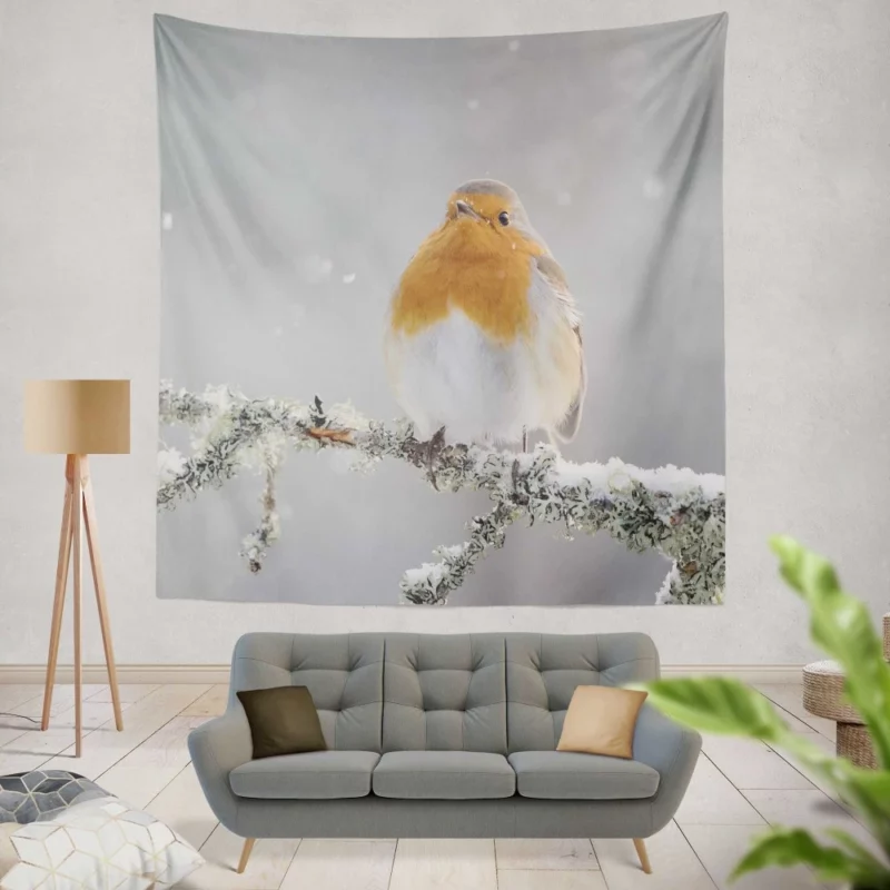 Robin in Snowfall Winter Beauty Wall Hanging Tapestry