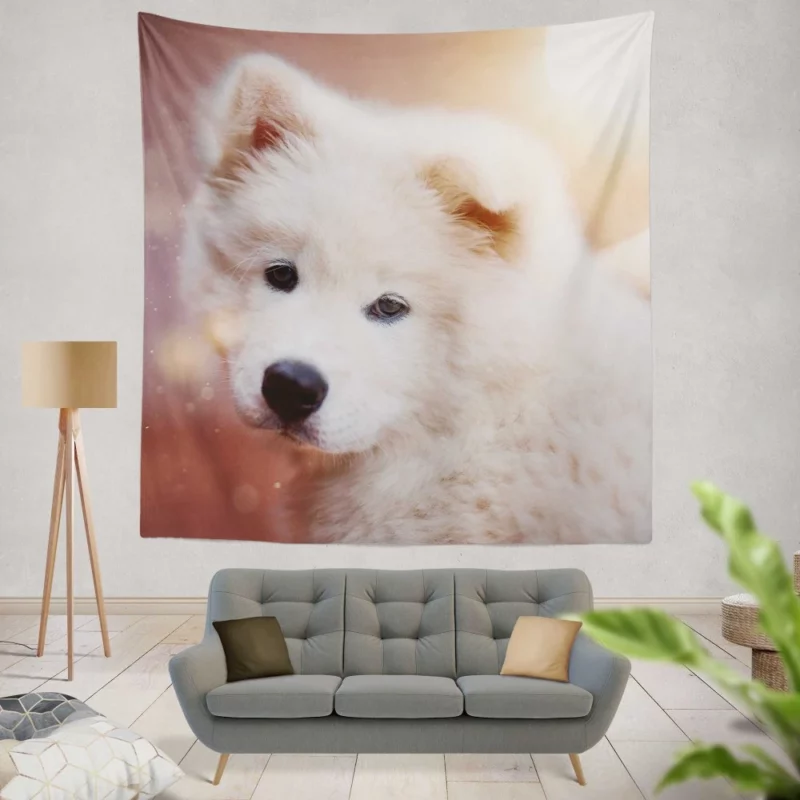 Samoyed Puppy Innocent Whimsy Wall Hanging Tapestry