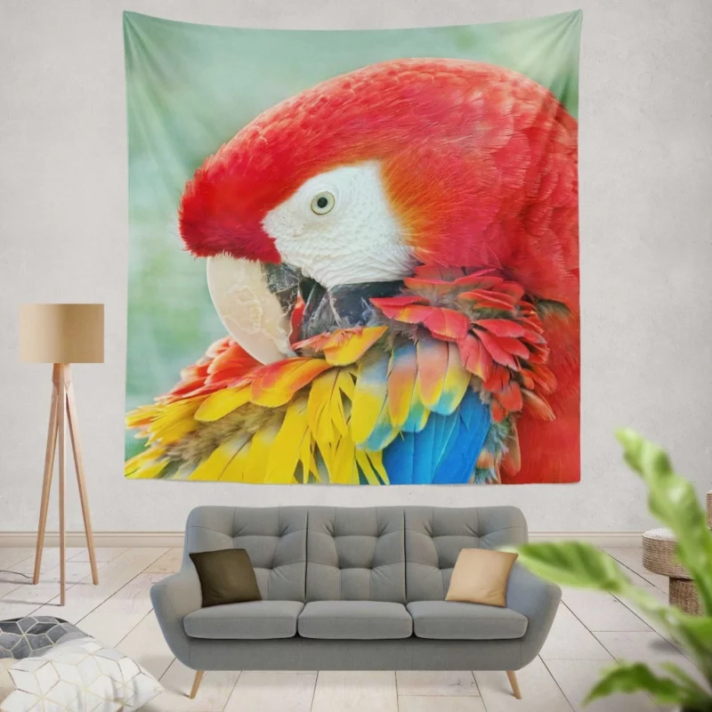 Scarlet Macaw Feathered Brilliance Tropical Charm Wall Hanging Tapestry