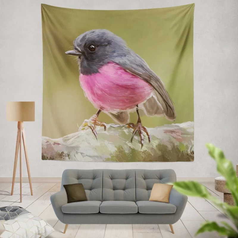 Scarlet Robin Artful Stance Painted Bird Wall Hanging Tapestry