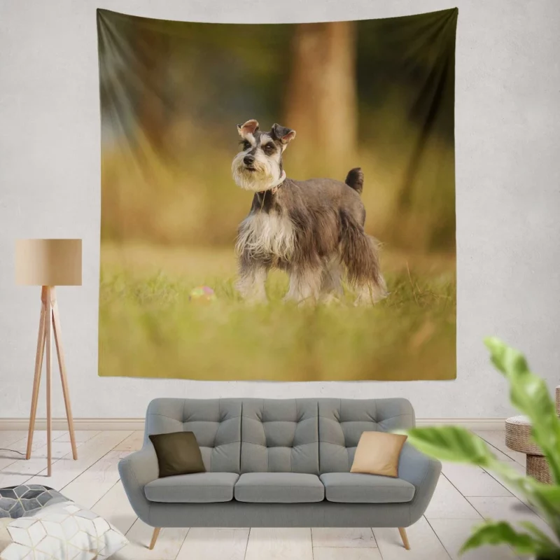 Schnauzer Grassy Rest Furry Delight Wall Hanging Tapestry