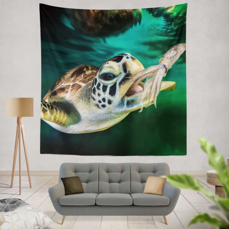 Sea Turtle Oceanic Encounter Squid Meal Wall Hanging Tapestry