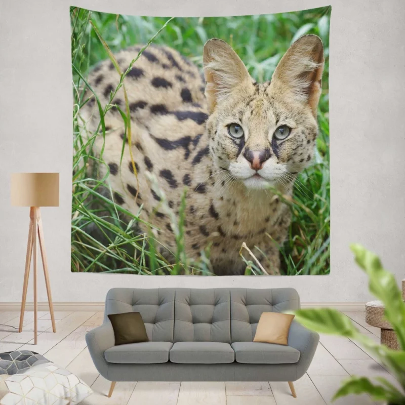 Serval in Grass Wild Elegance Wall Hanging Tapestry