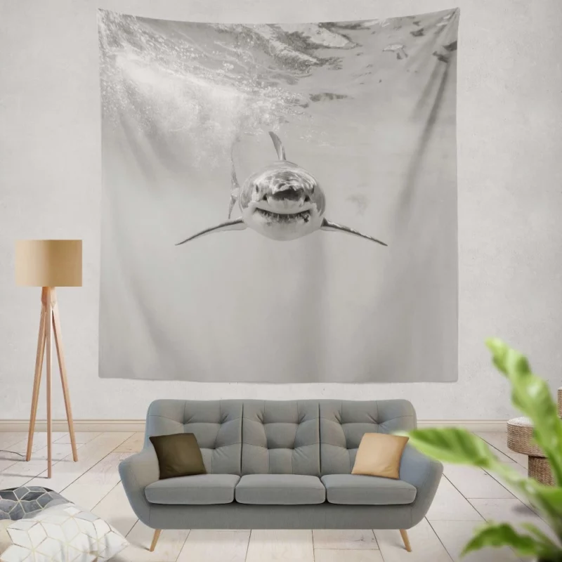 Shark in Underwater Realm Aquatic Majesty Wall Hanging Tapestry