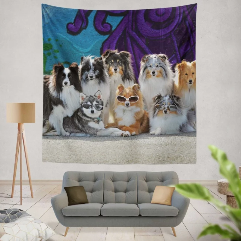 Sheltie and Alaskan Klee Kai in Cute Sunglasses Wall Hanging Tapestry