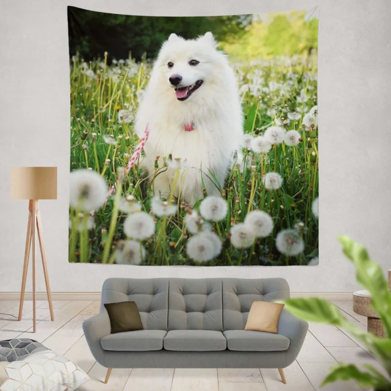 Shetland Sheepdog Amidst Dandelions Wall Hanging Tapestry