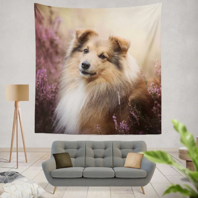 Shetland Sheepdog in Fall Embrace Wall Hanging Tapestry