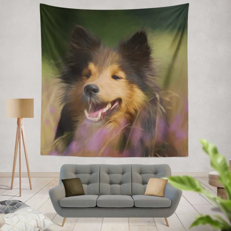 Shetland Sheepdog in Oil Paint Artistic Canine Wall Hanging Tapestry