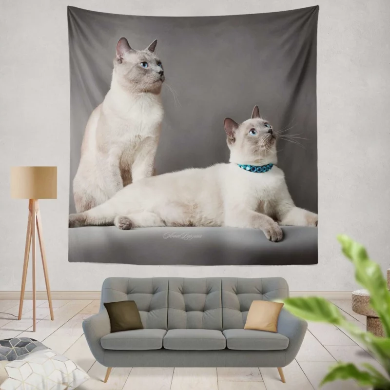 Siamese Duo Feline Companionship Wall Hanging Tapestry