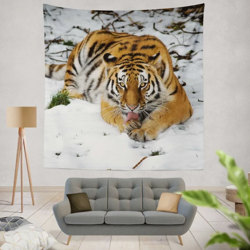 Siberian Tiger Snowy Majesty Wall Hanging Tapestry