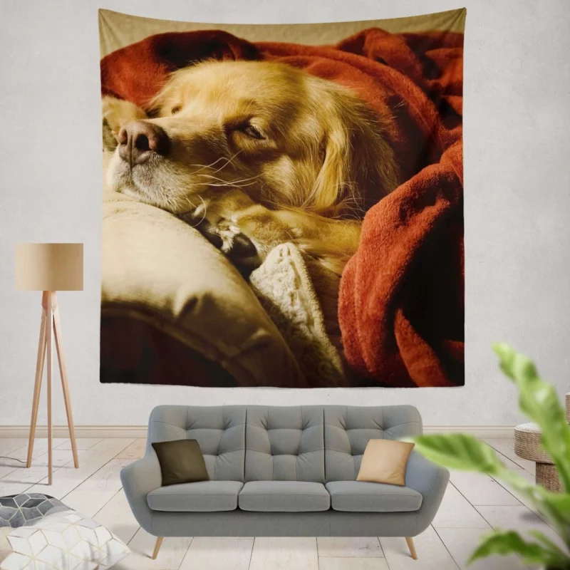 Sleeping Golden Retriever Tranquil Slumber Wall Hanging Tapestry