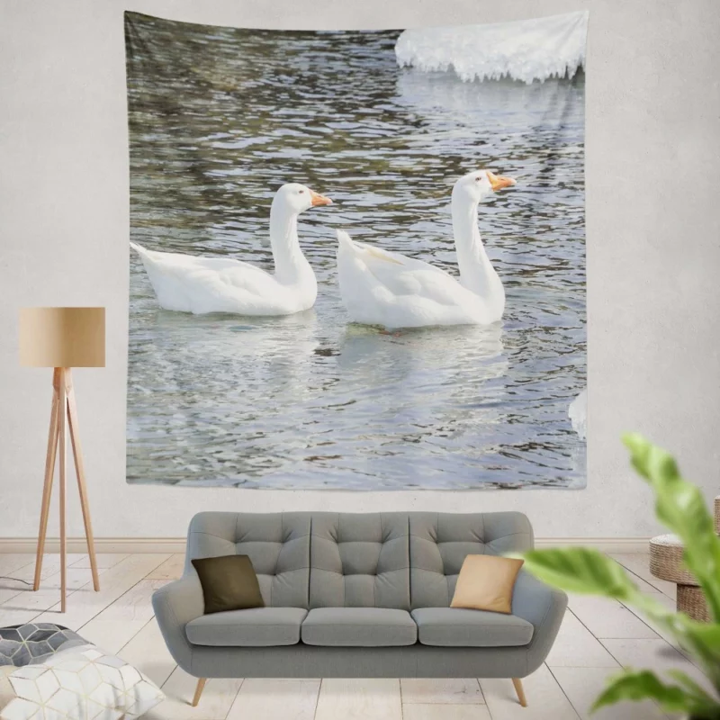 Snow Geese Icy Migration Aerial Wonder Wall Hanging Tapestry