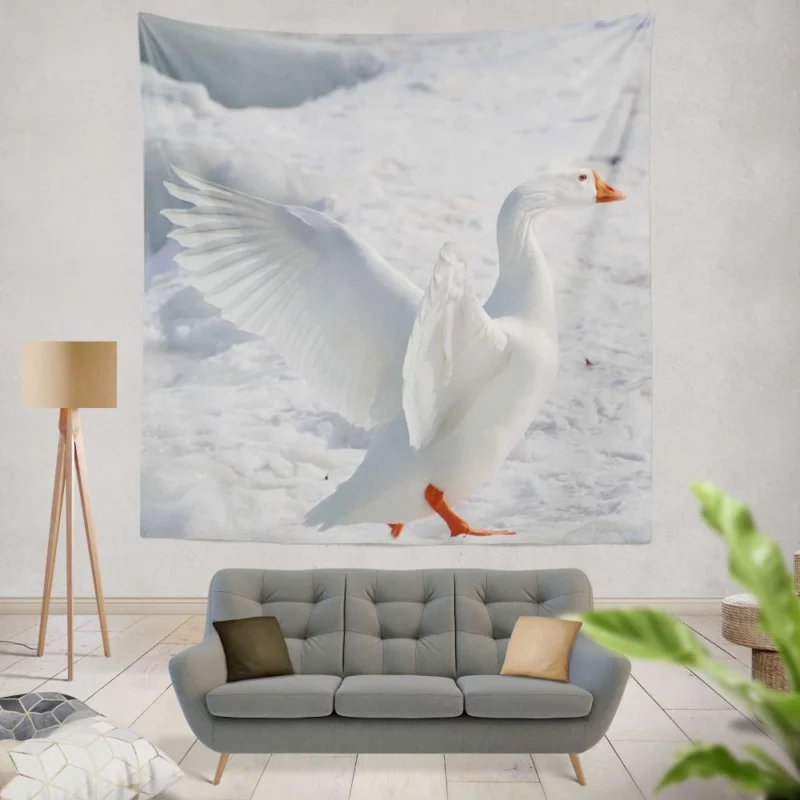 Snow Goose Frosty Essence Icy Avian Wall Hanging Tapestry