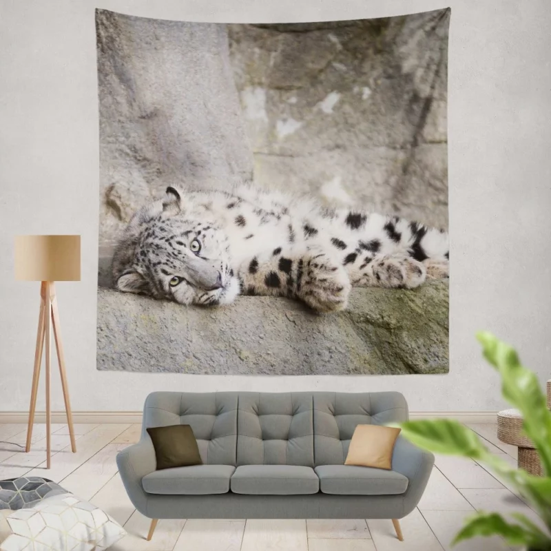 Snow Leopard Majestic Stance Arctic Beauty Wall Hanging Tapestry