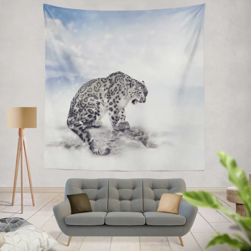 Snow Leopard in Snowfall Wilderness Beauty Wall Hanging Tapestry