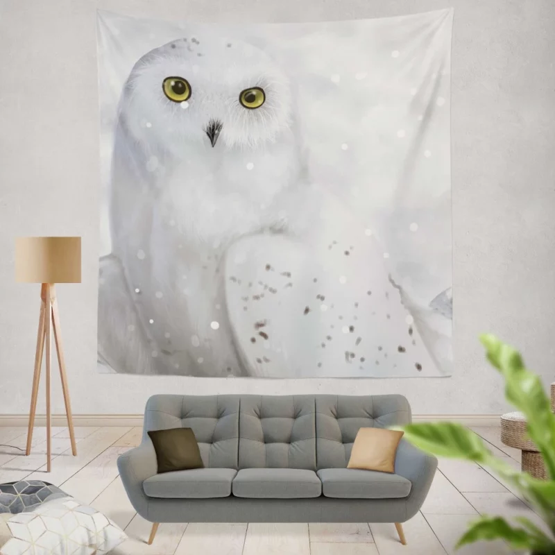 Snowy Owl Frosty Charm Artful Flight Wall Hanging Tapestry