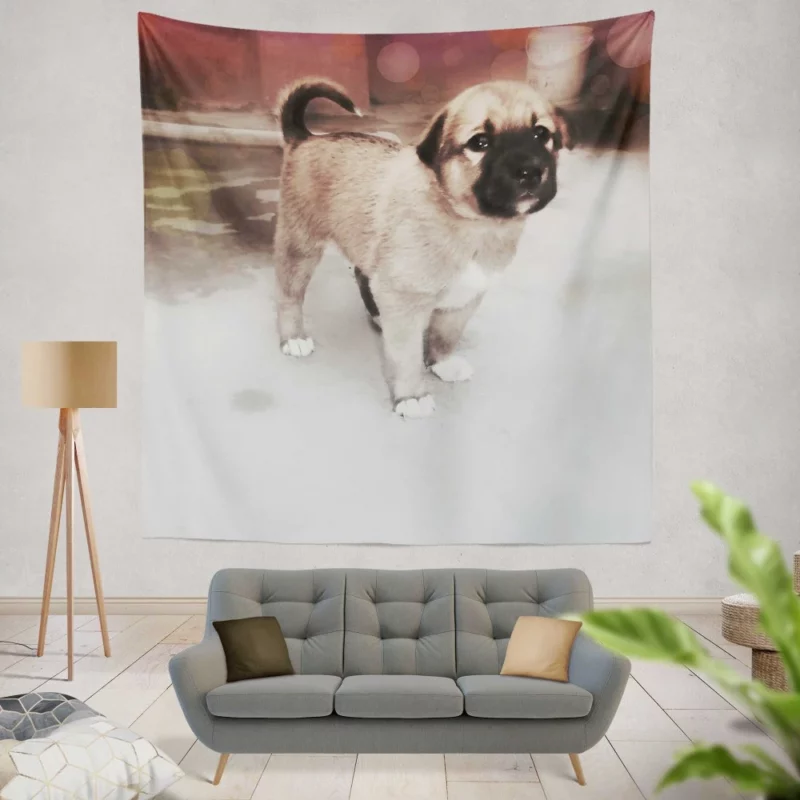 Snowy-Pup Innocent Gaze Playful Charm Wall Hanging Tapestry