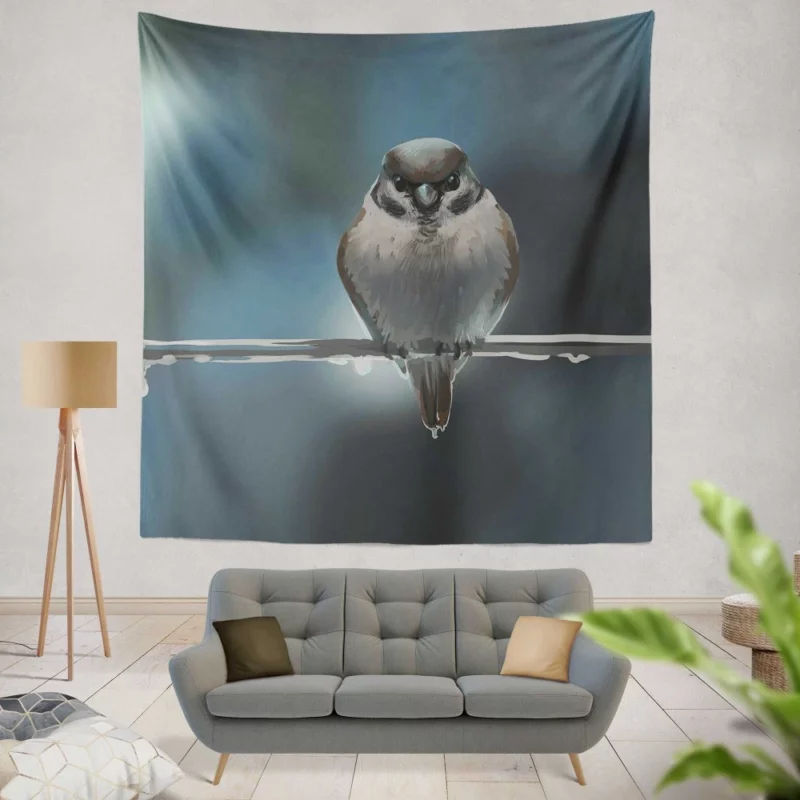 Sparrow Flitting Charm Feathered Visitor Wall Hanging Tapestry