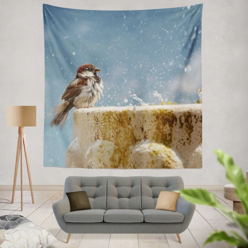 Sparrow Refreshing Splash Feathered Play Wall Hanging Tapestry