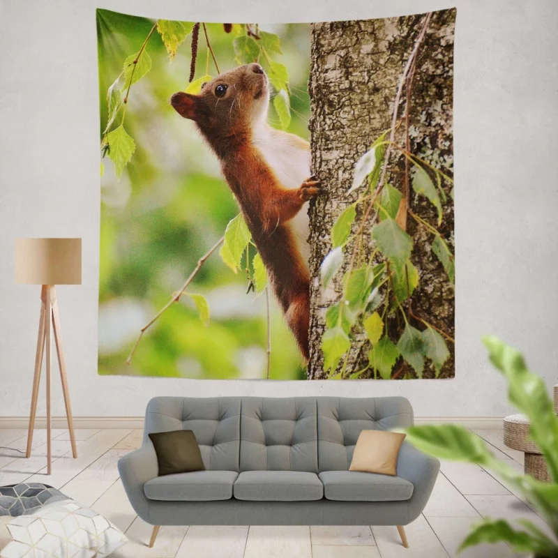 Squirrel Mossy Hideaway Nature Intrigue Wall Hanging Tapestry