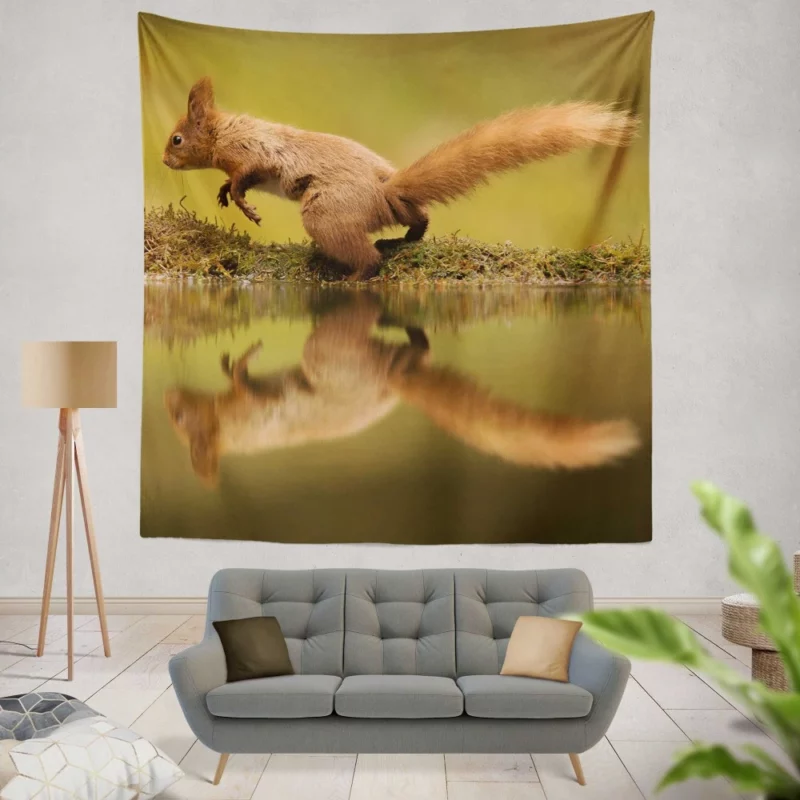 Squirrel Reflective Rodent Gaze Wall Hanging Tapestry