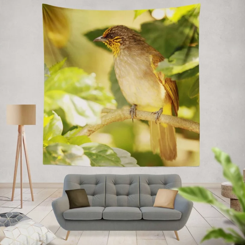 Stripe-Throated Bulbul Branch Harmony Wall Hanging Tapestry