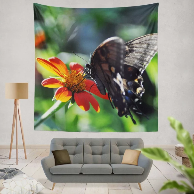 Summer Sip Butterfly and Flower Wall Hanging Tapestry