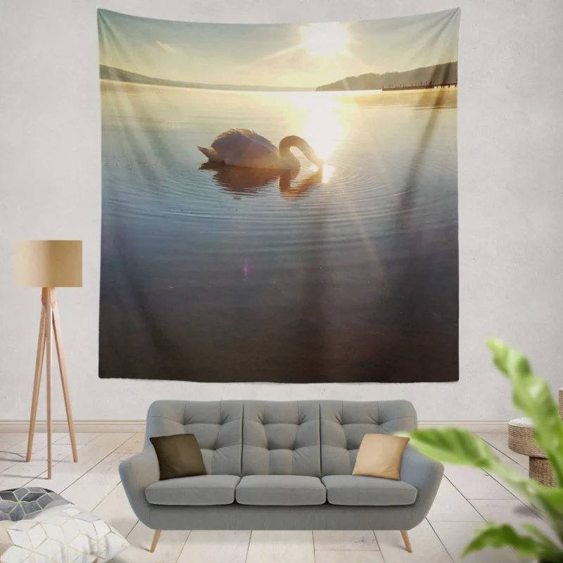 Swan Grace in Sätila Lake Wall Hanging Tapestry