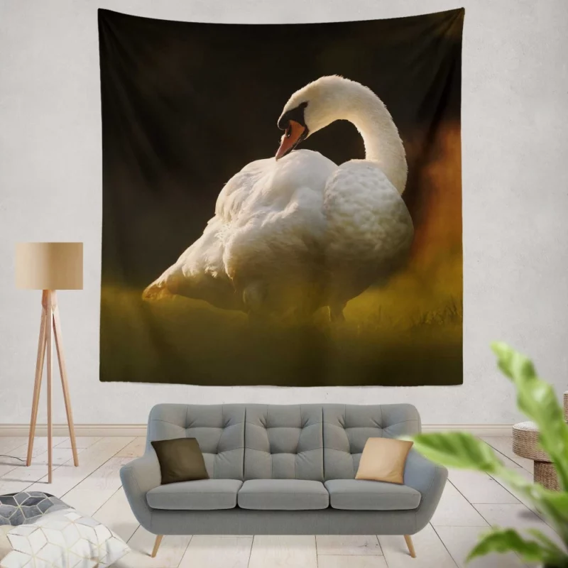 Swan Reflection Aquatic Grace Wall Hanging Tapestry