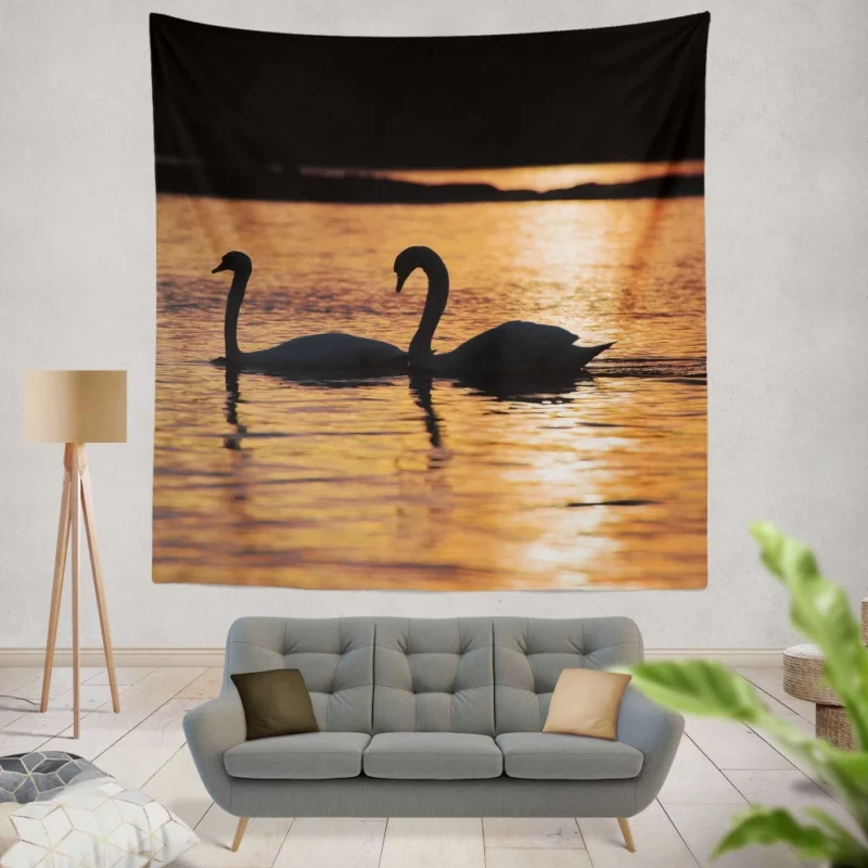 Swan Reflective Silhouette Aquatic Serenity Wall Hanging Tapestry