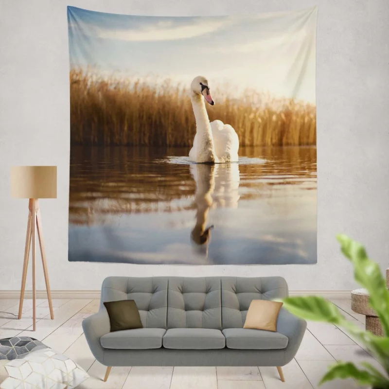 Swan Serene Dance Lake Beauty Wall Hanging Tapestry