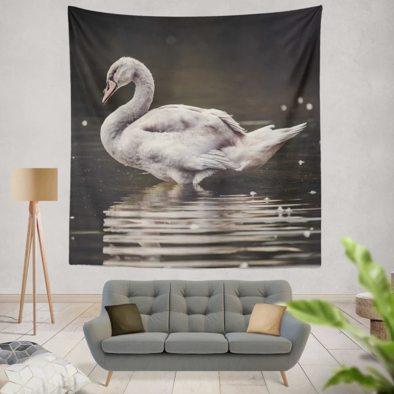 Swan Water Reflection Aquatic Serenity Wall Hanging Tapestry