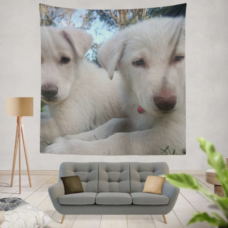 Swiss Shepherd Puppies Playful Companions Wall Hanging Tapestry