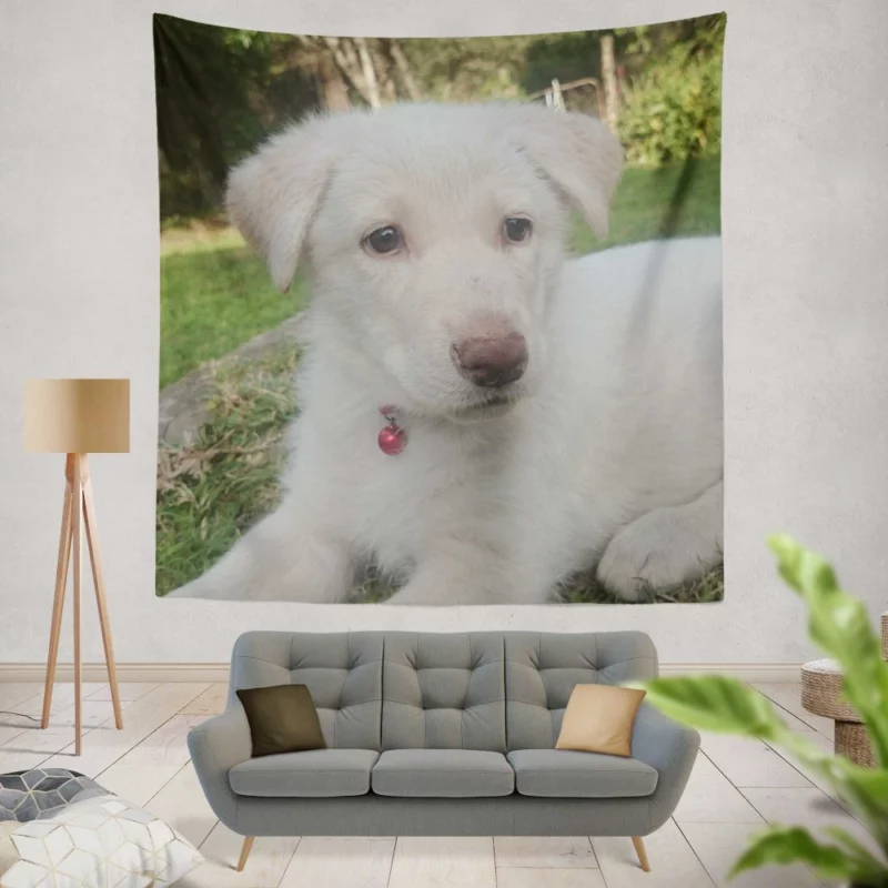 Swiss Shepherds Snowy Charm Puppy Love Wall Hanging Tapestry