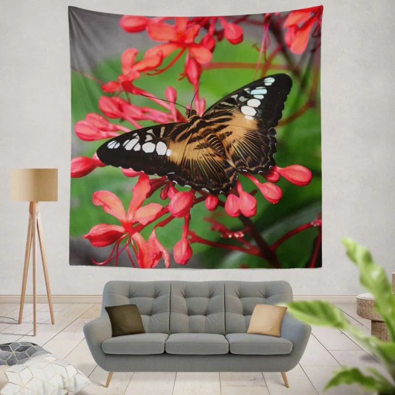 The Clipper Butterfly Red Floral Delight Wall Hanging Tapestry